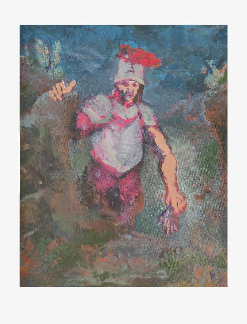 'Run Bully' 2026 Oil &amp; Acrylic on canvas, 45.1 x 51 cm
