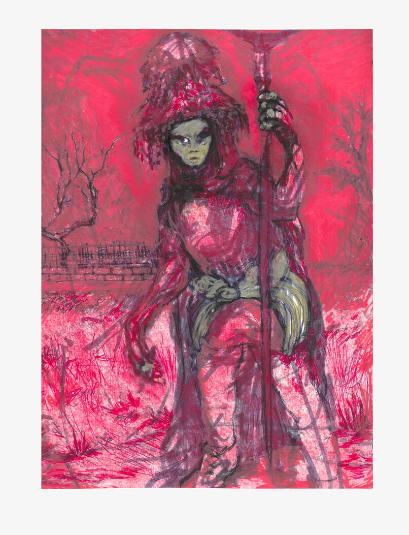 no.12 'Red Priest' 2026, Ink & Pastel on paper, 20 x 31 cm