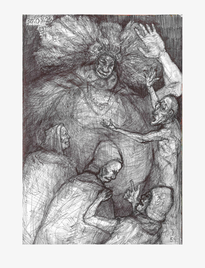 no.6 'A Round Stranger' 2025, Ink on paper, 20.3 x 29.1 cm